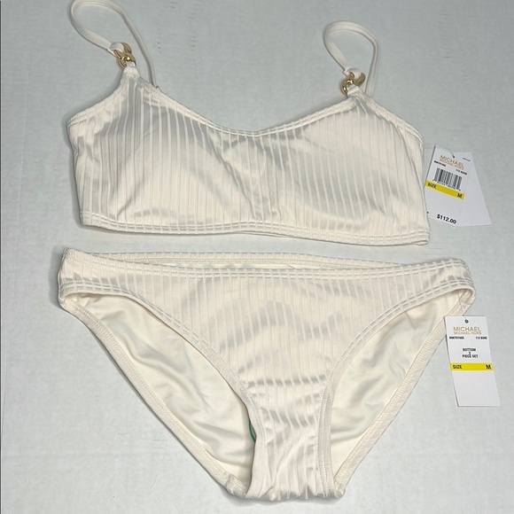 MICHAEL MICHAEL KORS RIBBED CREAM/BEIGE BIKINI MEDIUM - Picture 1 of 16